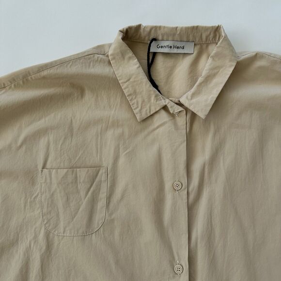 Gentle Herd Oversize Shirt Dress Cotton Poplin Small Beige Garmentory Pockets - Picture 5 of 9